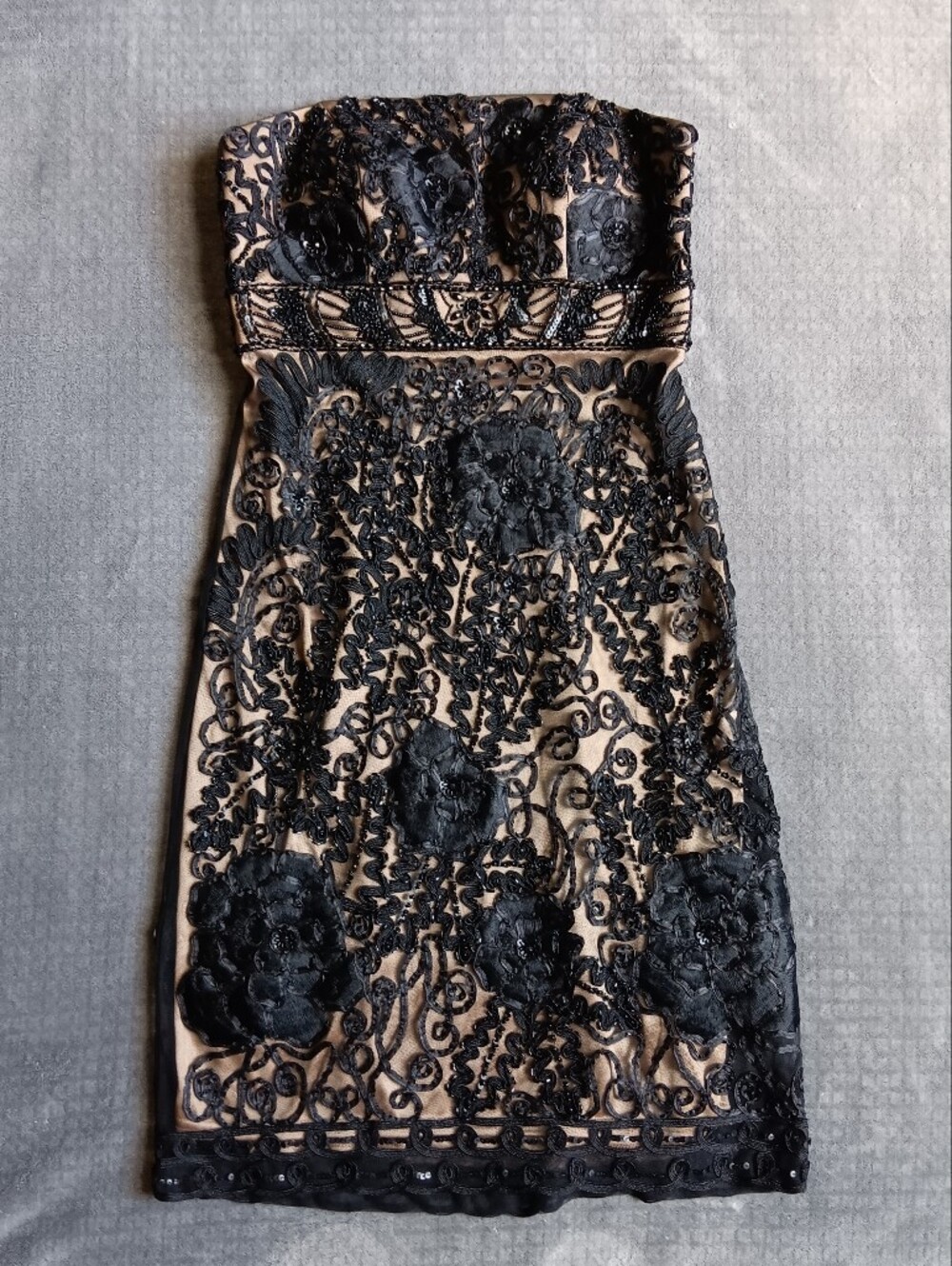 Sue Wong Nocturne Strapless Black Lace Beaded Cocktail Sheath Dress Size 4